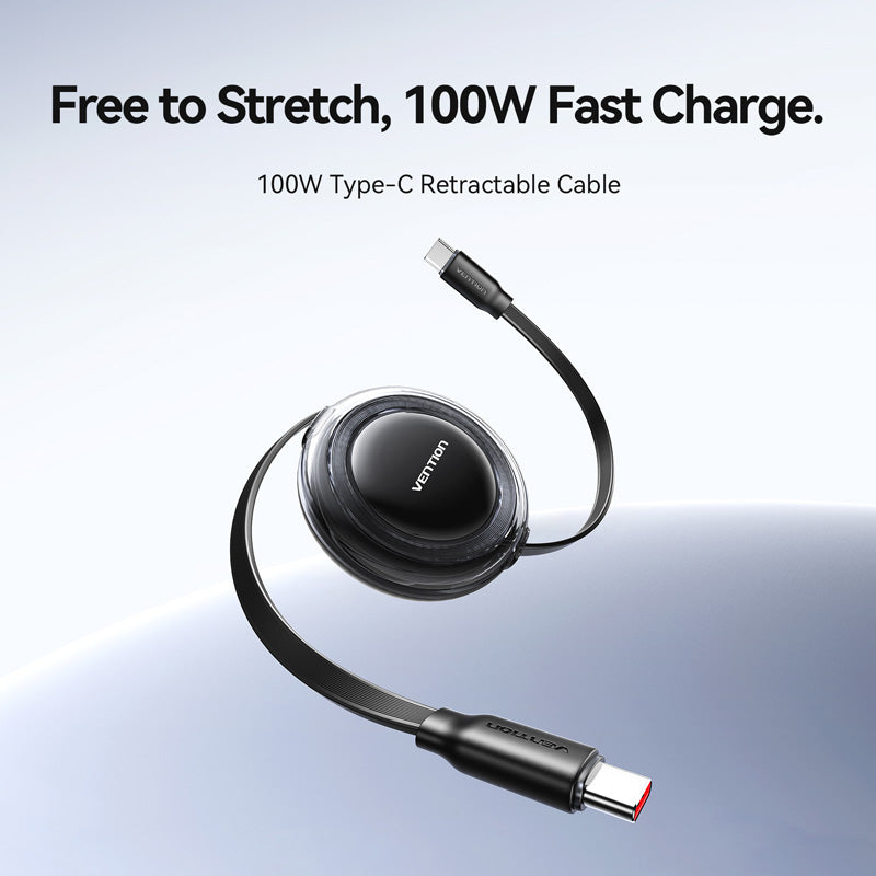 Vention USB 2.0 Type-C Male to Type-C Male 5A Retractable Cable 1M Black