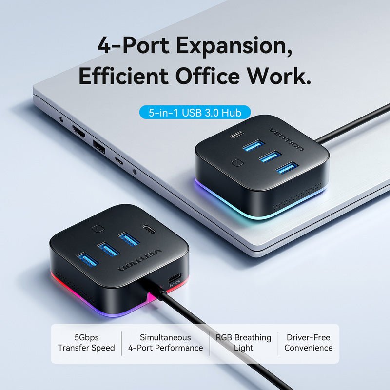Vention USB 3.0 to USB 3.2 Gen 1 Type-C/USB 3.0*3/USB-C Desk Hub Black - Vention