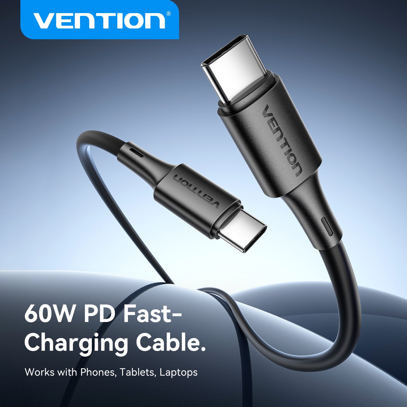 Vention USB 2.0 Type-C Male to Type-C Male 3A Cable Black PVC Type