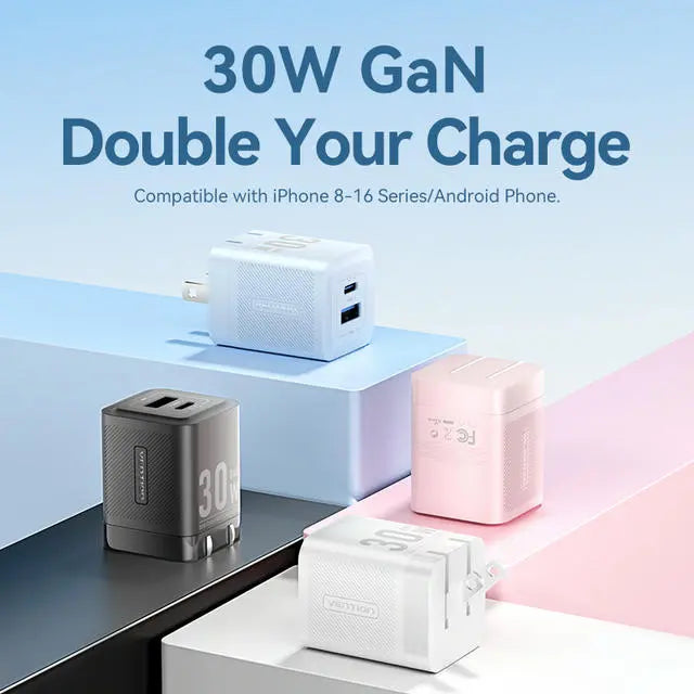 Vention 2-Port USB (C + A) GaN Charger (30W/30W) US Plug - Vention