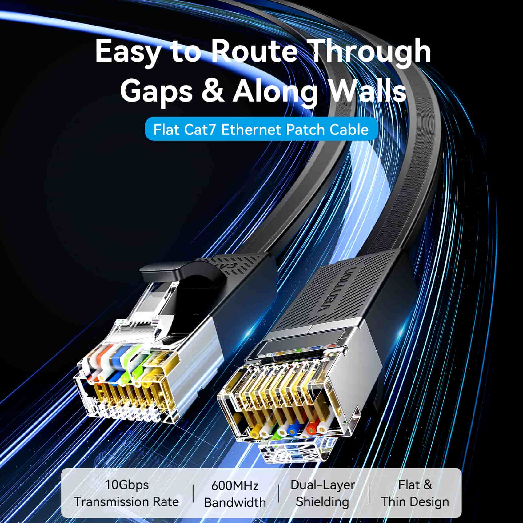 Vention Flat Cat.7 Ethernet Patch Cable Black
