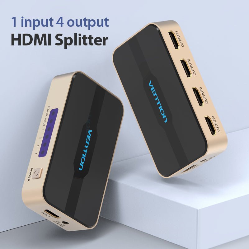 Vention 1 In 4 Out HDMI Splitter 4K@30Hz Gold Aluminum Alloy Type UK Standard - Vention