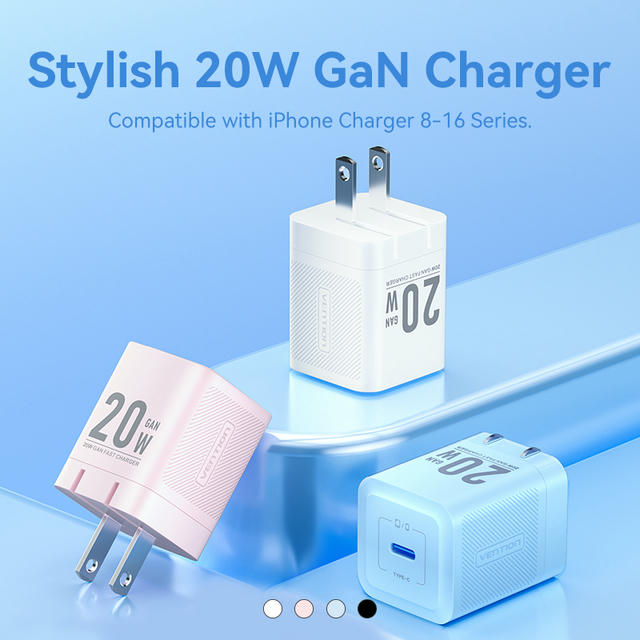 Vention 1-Port USB-C GaN Charger (20W) US-Plug Black
