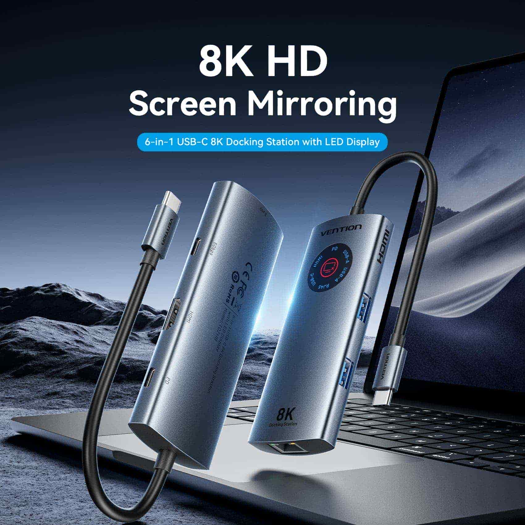 Vention 6-in-1 USB-C 8K Docking Station with LED Display