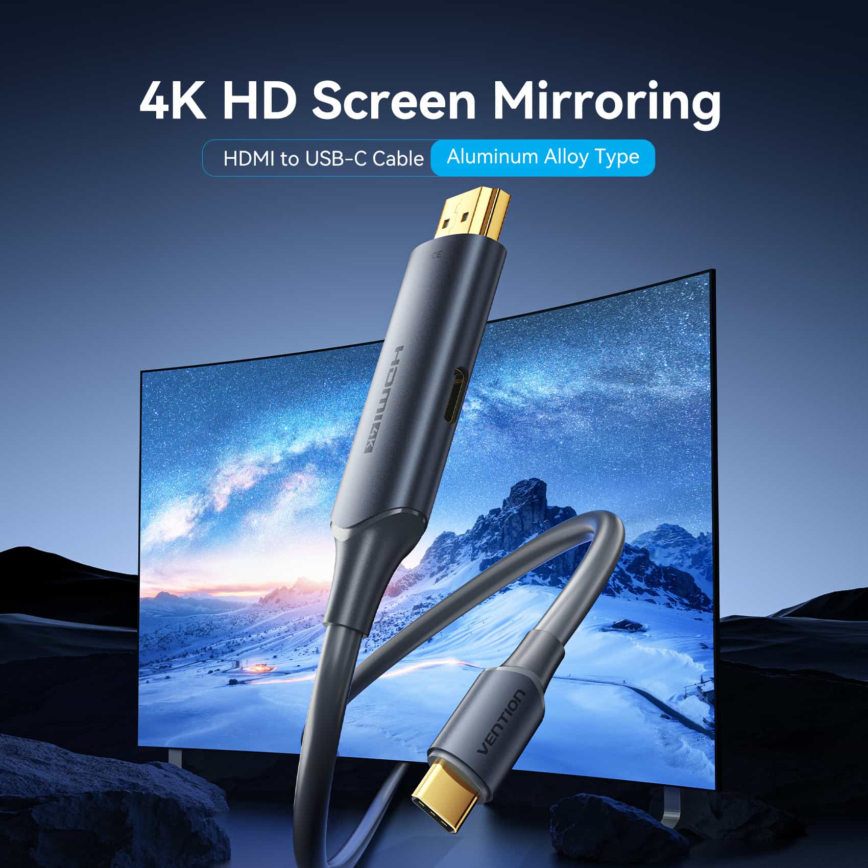 Vention HDMI Male to USB-C Male 4K HD Cable with Power Supply Gray Metal Type
