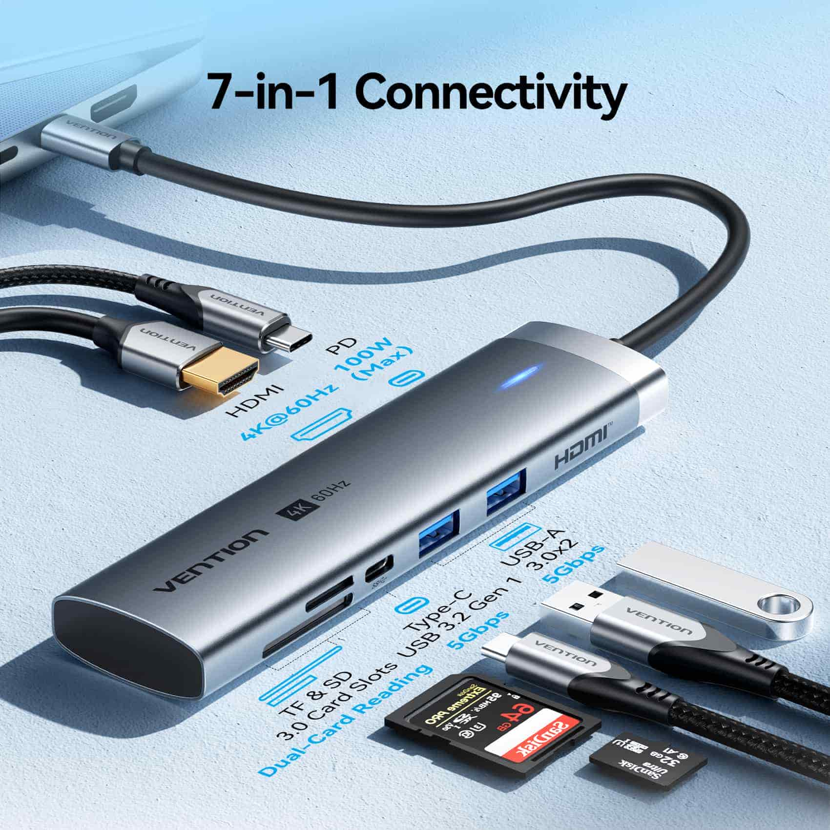 Vention 7'si 1 arada USB-C Bağlantı İstasyonu