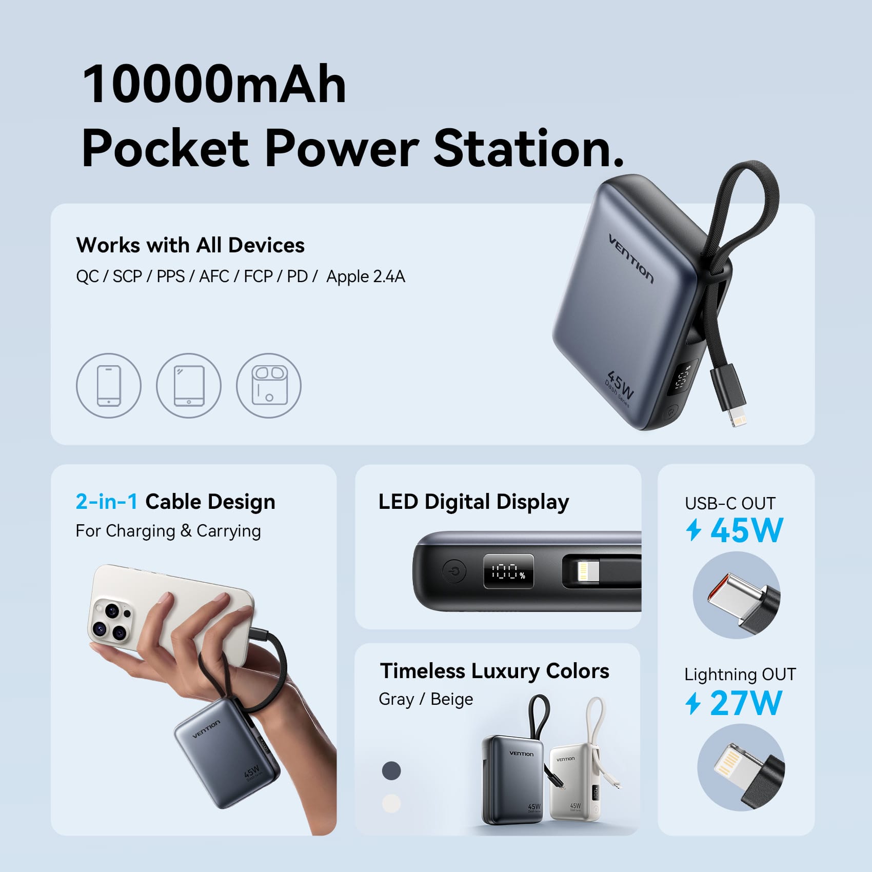 Vention 10000mAh Mini Power Bank 45W - Vention