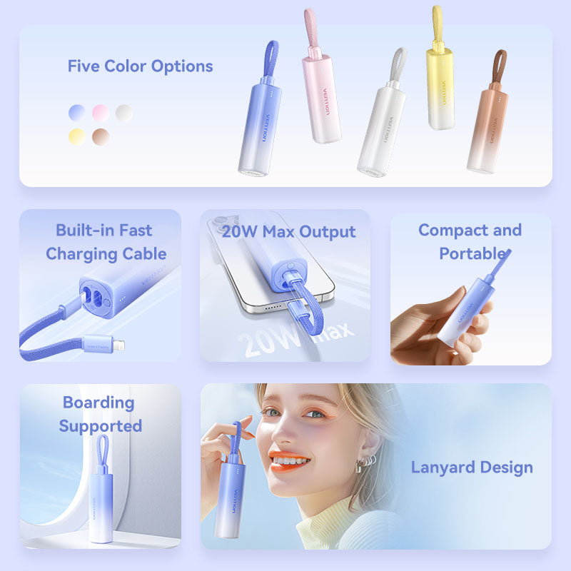 <tc>Vention</tc> Batterie externe compacte de 5 000 mAh avec câble intégré – États-Unis uniquement