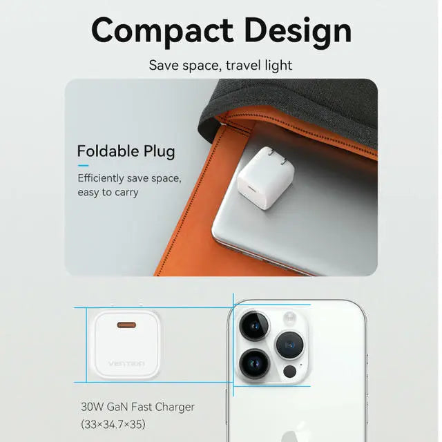 Vention 1-port USB-C GaN Charger(30W) US Plug - Vention