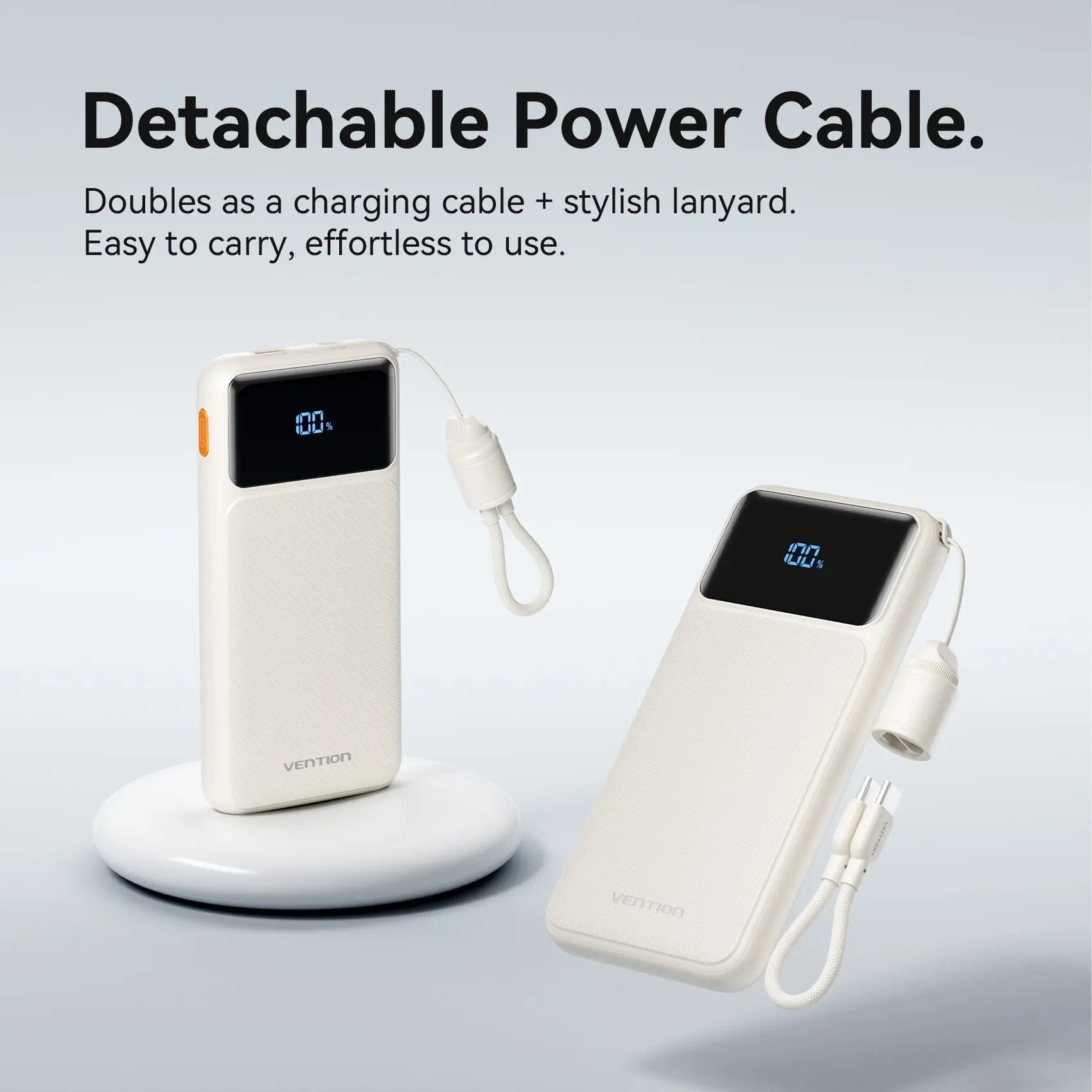Vention 10000mAh Power Bank (USB-C + USB-A) with Built-in Cable 22.5W LED Display Type - Vention