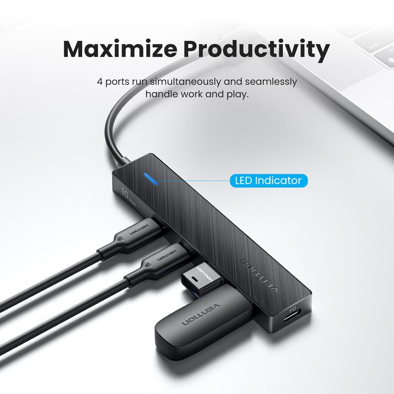 Vention USB-C to USB 3.2 Gen 2 Type-C*2 + USB 3.2 Gen 2 Type-A*2 + PD 10G Hub 0.15M Black - Vention