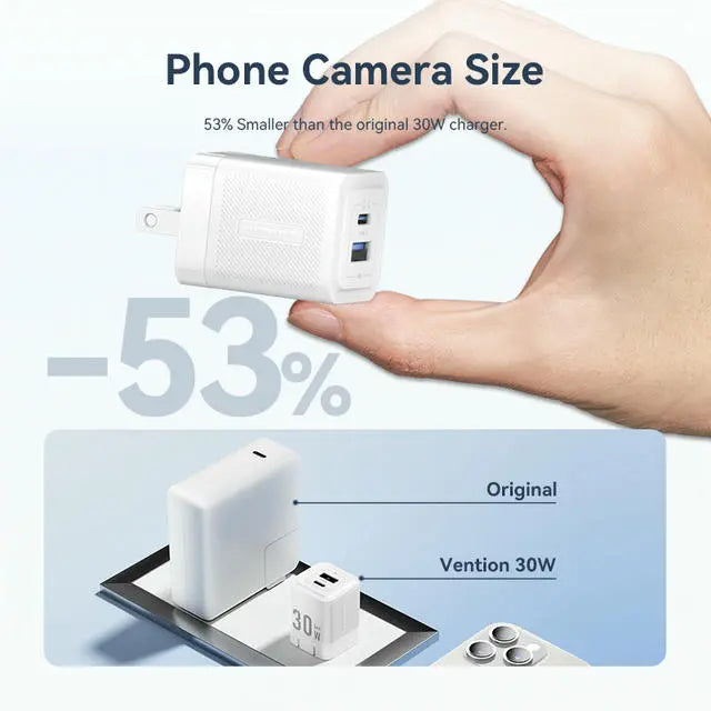 Vention 2-Port USB (C + A) GaN Charger (30W/30W) US Plug - Vention
