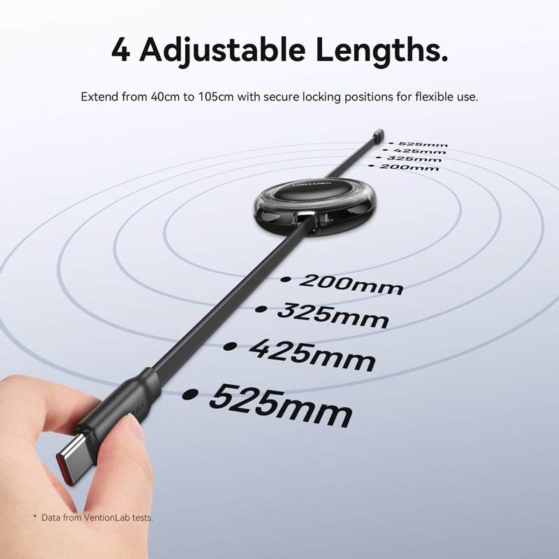 Vention USB 2.0 Type-C Male to Type-C Male 5A Retractable Cable 1M Black - Vention
