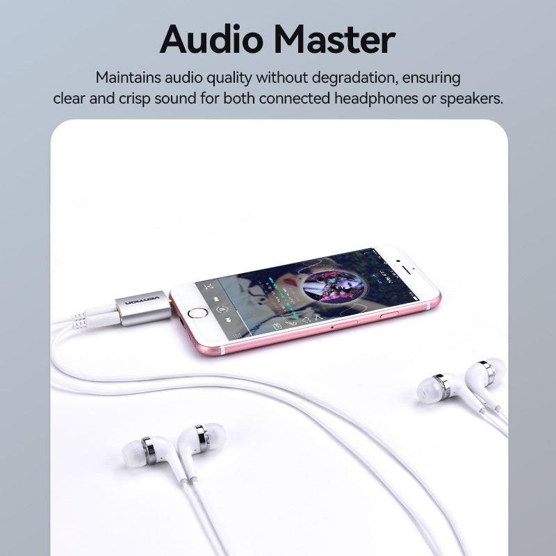 Vention 4 Pole 3.5mm Male to 2*3.5mm Female Audio Adapter Silvery Metal Type