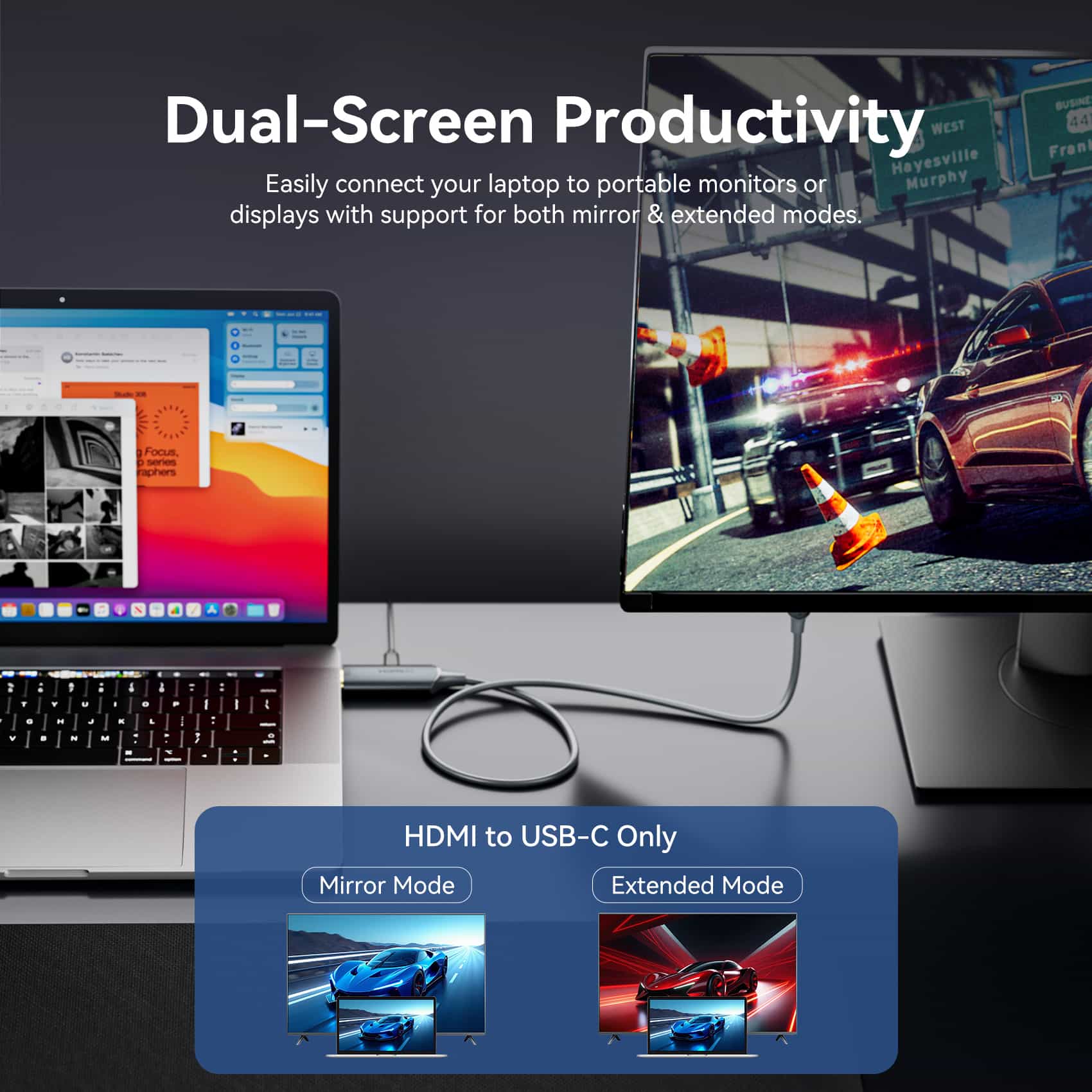 <tc>Vention</tc> Cable HDMI macho a USB-C macho 4K HD con fuente de alimentación, tipo metálico gris.