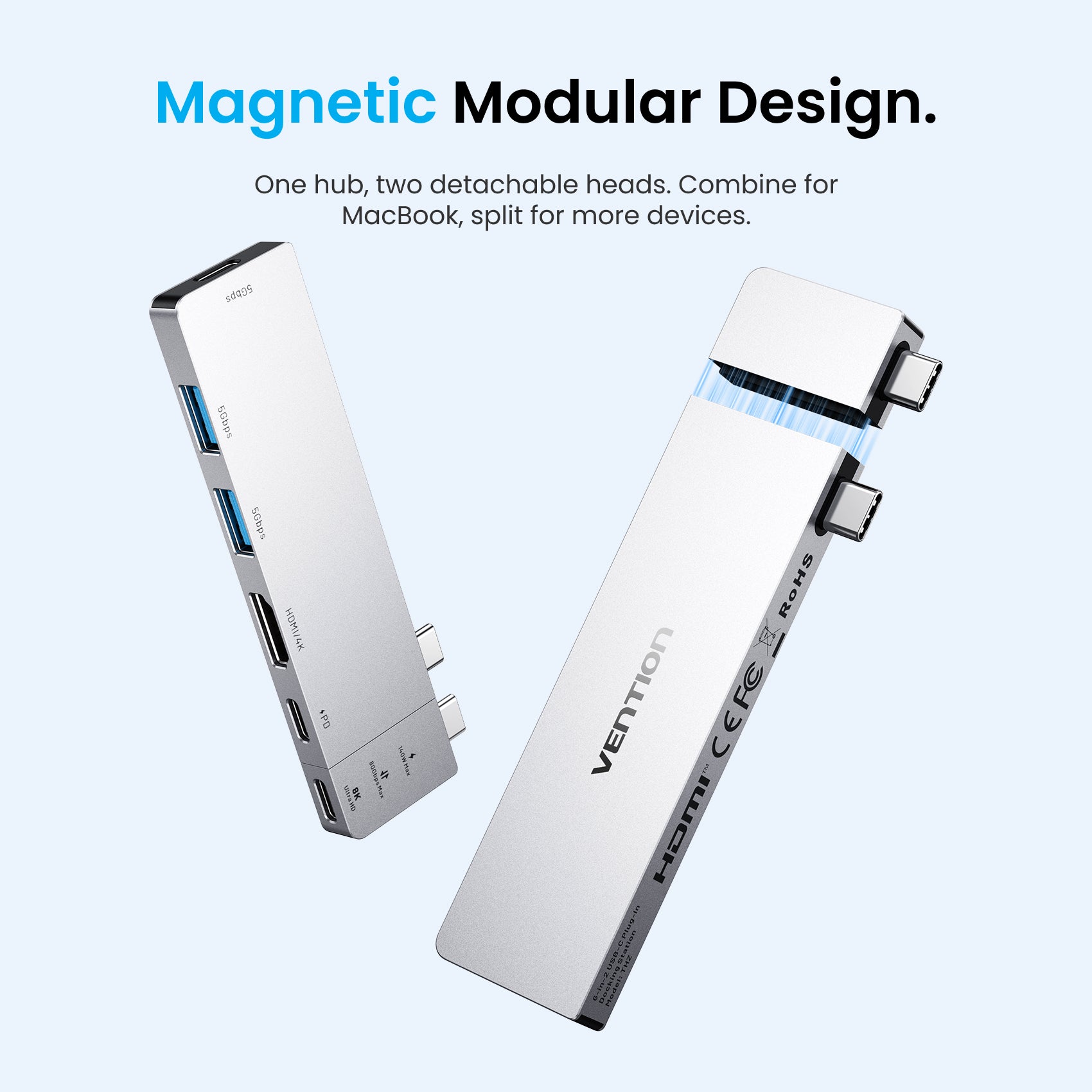 Vention 6'sı 2 arada USB-C Takılabilir Bağlantı İstasyonu