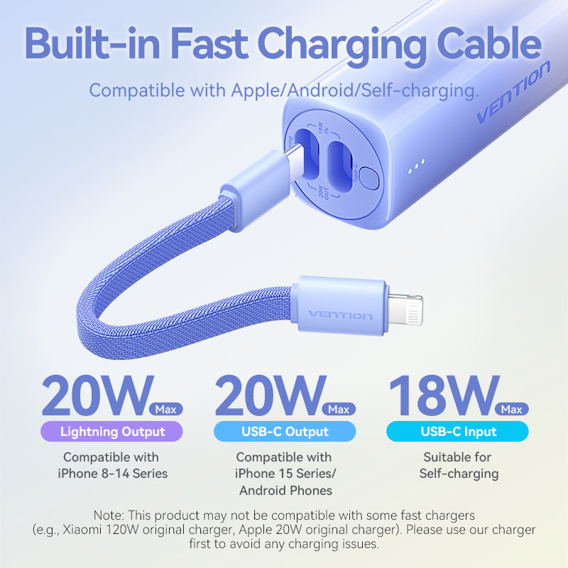 <tc>Vention</tc> Batterie externe compacte de 5 000 mAh avec câble intégré – États-Unis uniquement