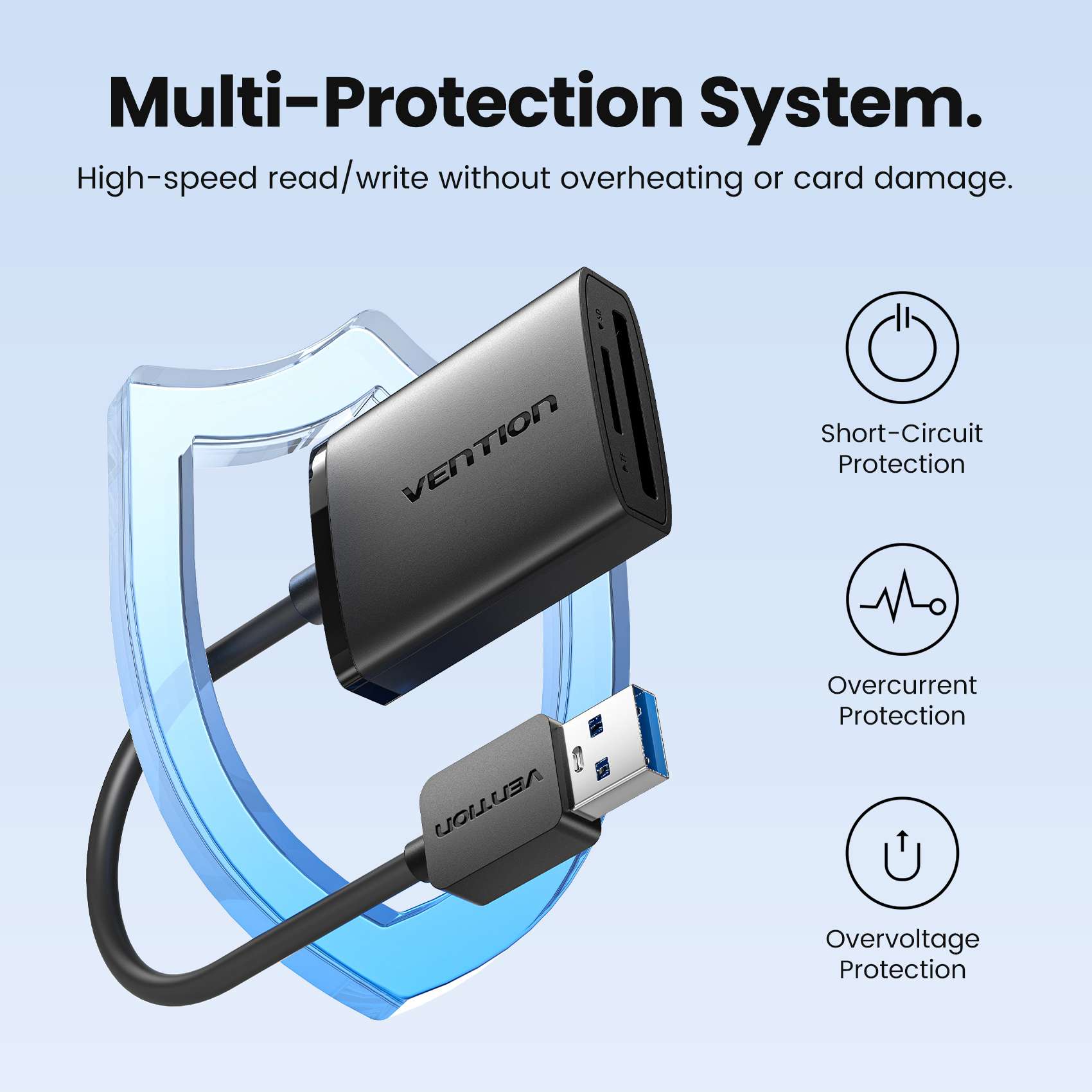 Vention 2-in-1 USB 3.0 A Card Reader (SD+TF) Black Dual Drive Letter - Vention
