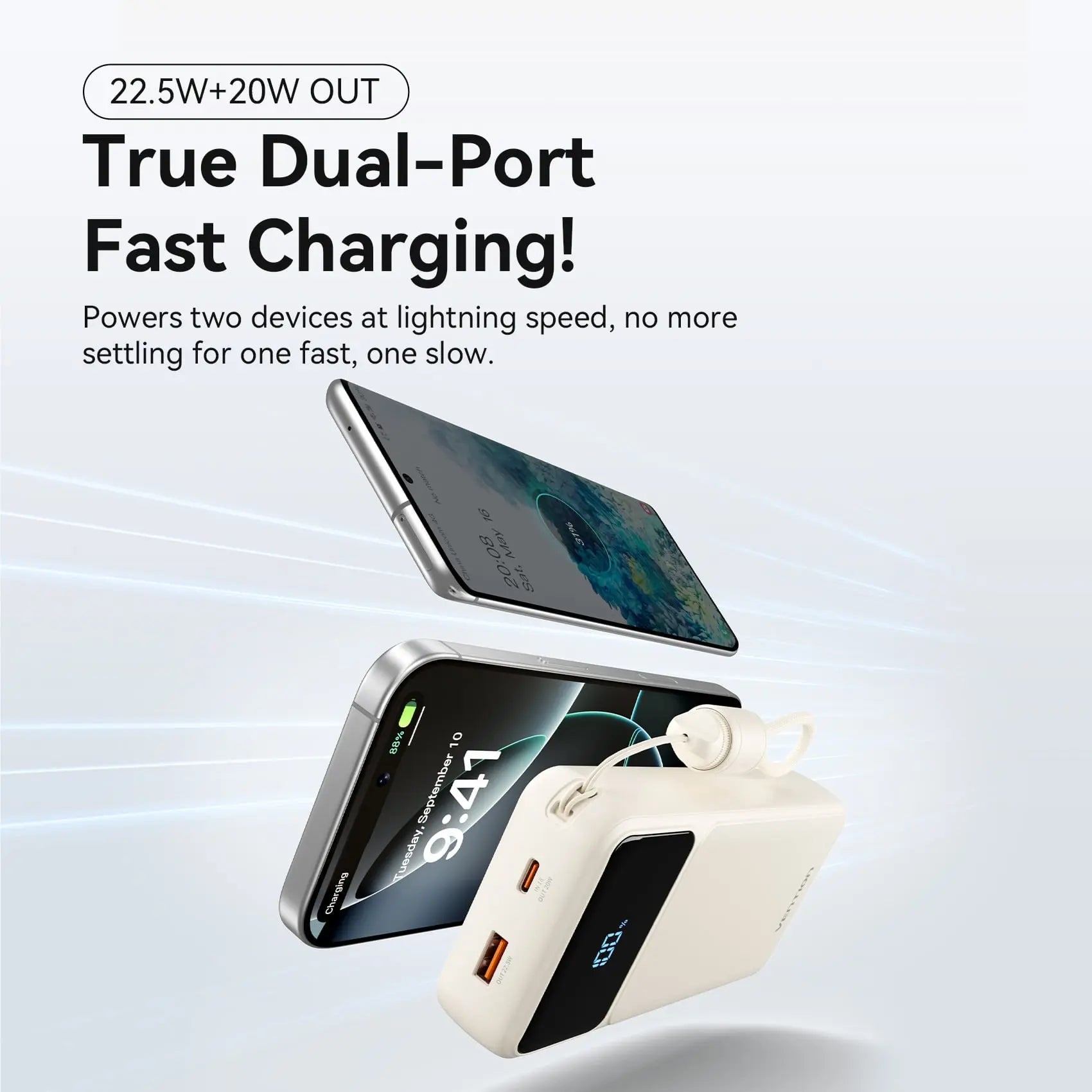 Vention 20000mAh Power Bank (USB-C + USB-A) with Built-in Cable 22.5W - Vention