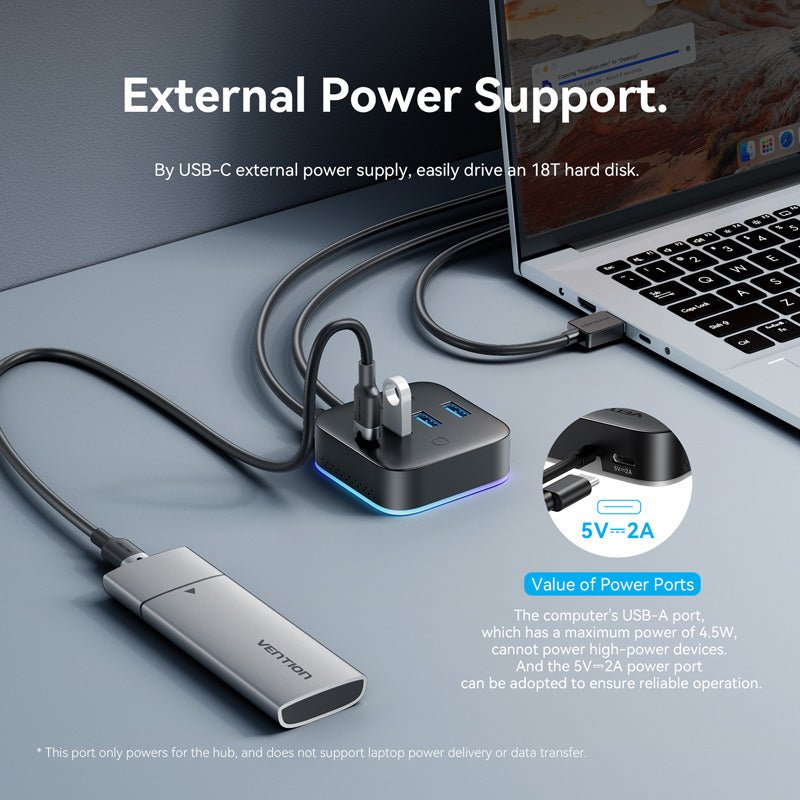 Vention USB 3.0 to USB 3.2 Gen 1 Type-C/USB 3.0*3/USB-C Desk Hub Black - Vention