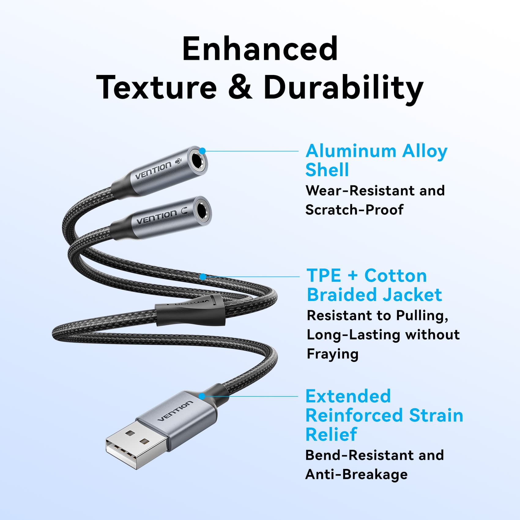 <tc>Vention</tc> Tarjeta de sonido externa USB de 2 puertos, 0,25 m, gris