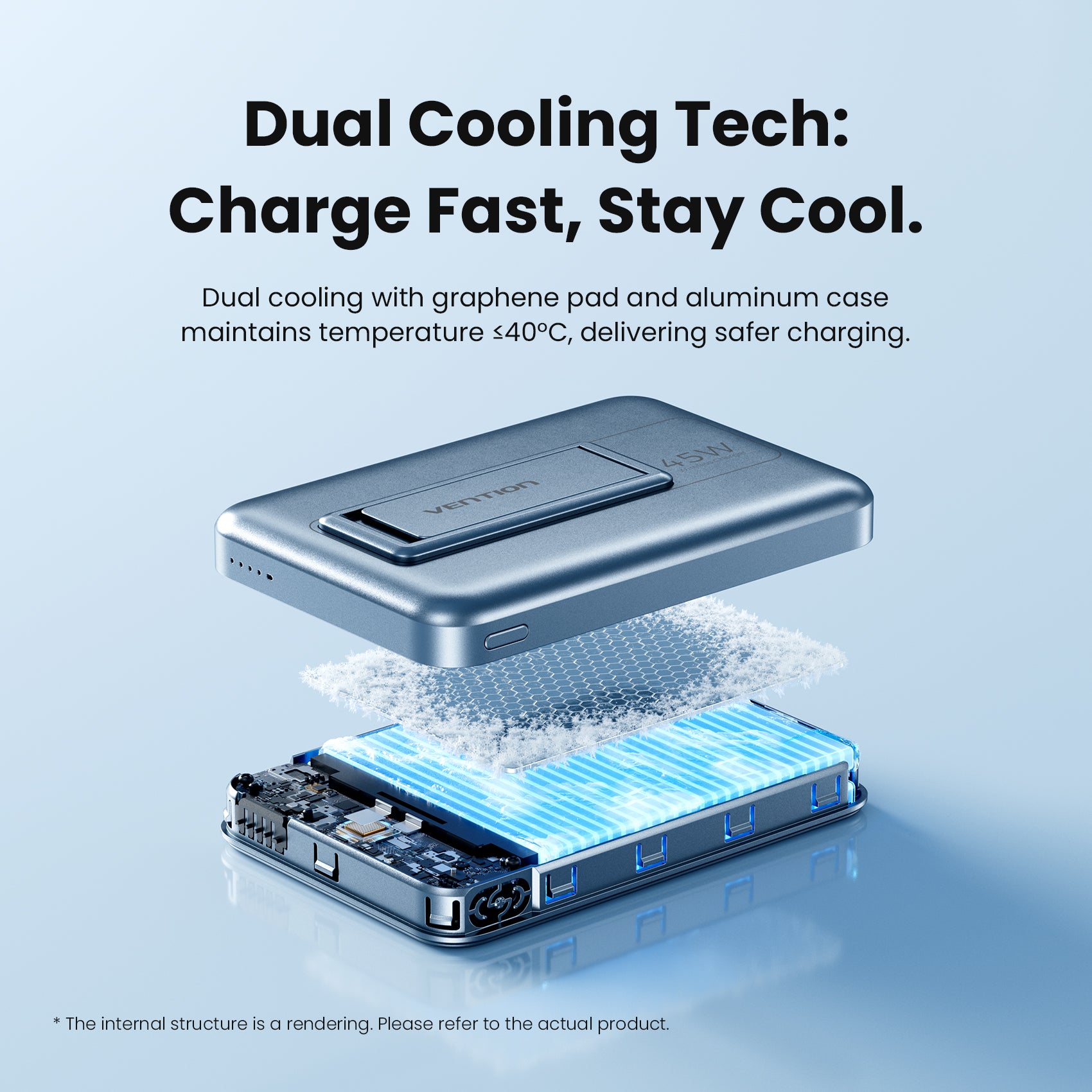 <tc>Vention</tc> Batería externa magnética inalámbrica Qi2.2 de 10000 mAh (USB-C + USB-C/Inalámbrica) de 45 W, color gris.