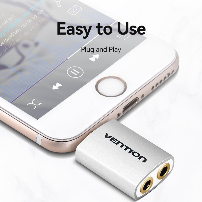 Vention 4 Pole 3.5mm Male to 2*3.5mm Female Audio Adapter Silvery Metal Type - Vention