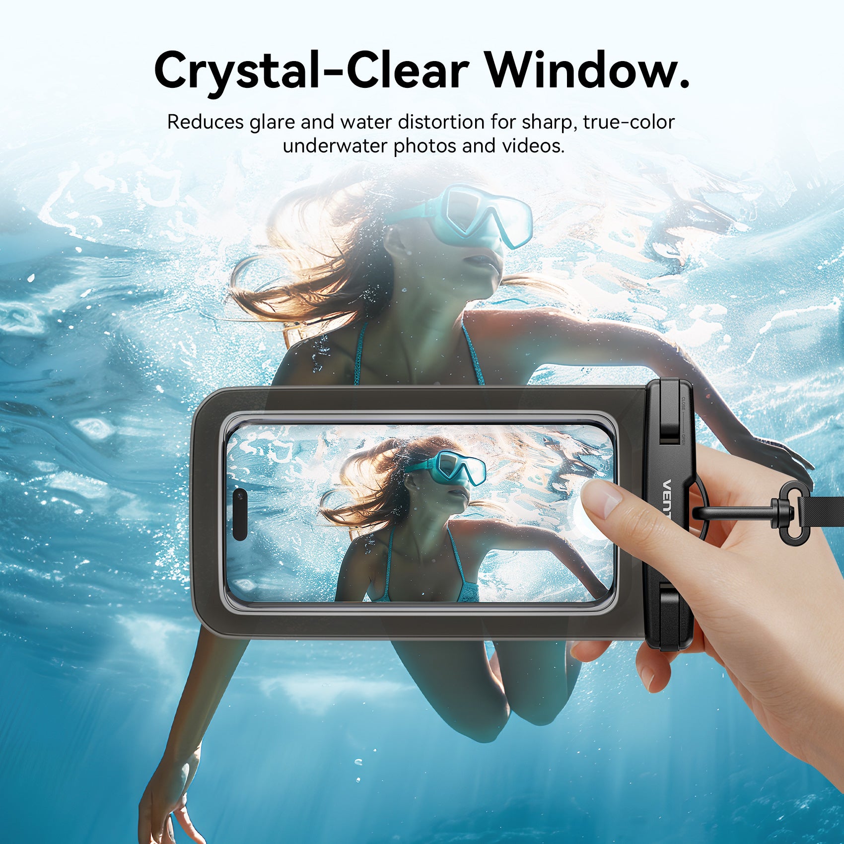 <tc>Vention</tc> Funda transparente impermeable para teléfono de 7,2 pulgadas con cierre de seguridad, color negro.