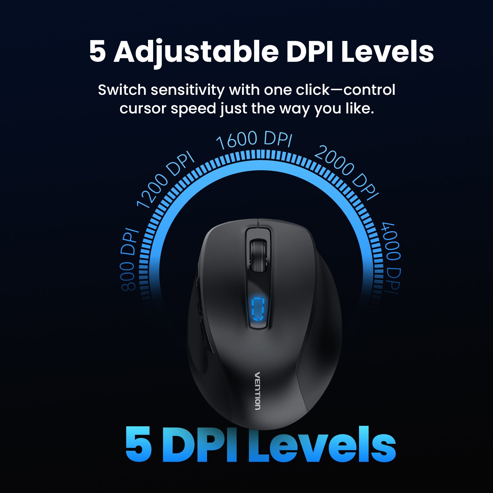 Vention 6-Button 2.4GHz + Bluetooth 5.1 Wireless Ergonomic Mouse Black Silent Type