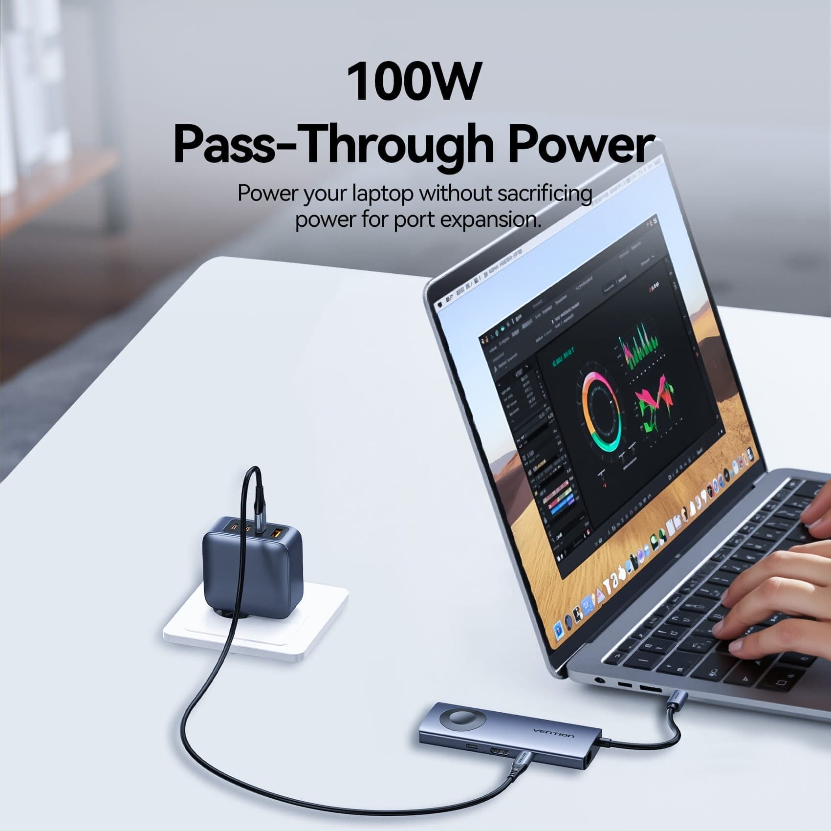 Vention 6'sı 1 arada USB-C Kablosuz Şarj Bağlantı İstasyonu