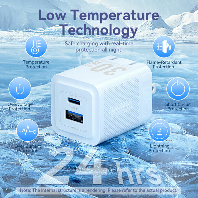 Vention 2-Port USB (C + A) GaN Charger (30W/30W) US Plug