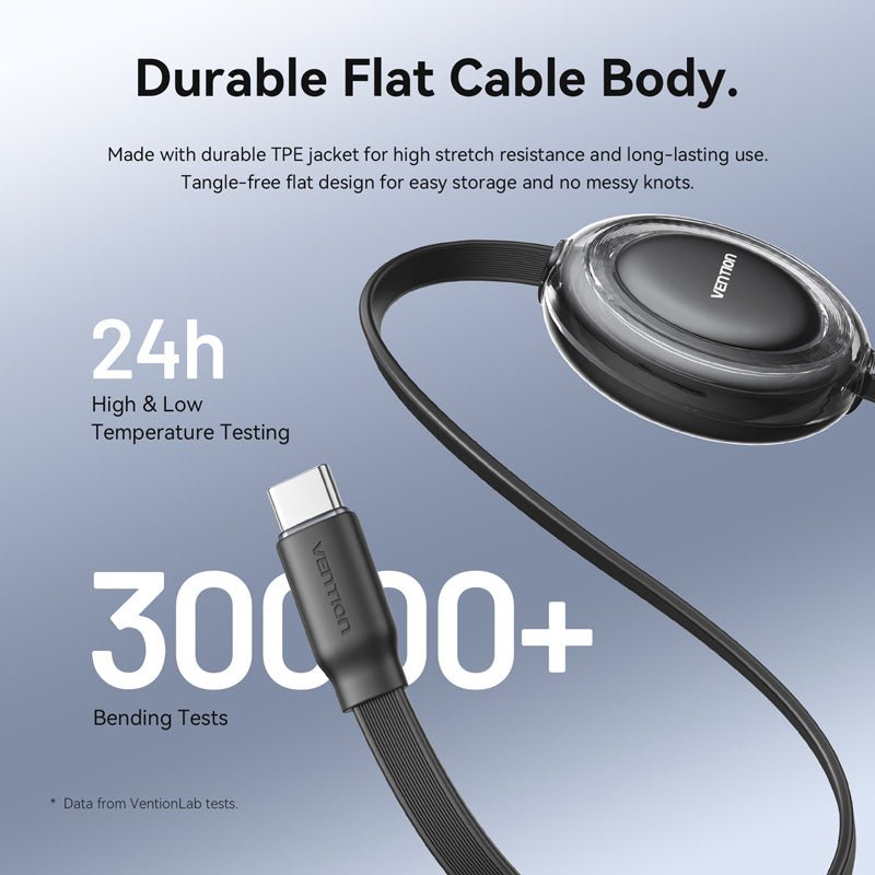 Vention USB 2.0 Type-C Male to Type-C Male 5A Retractable Cable 1M Black - Vention