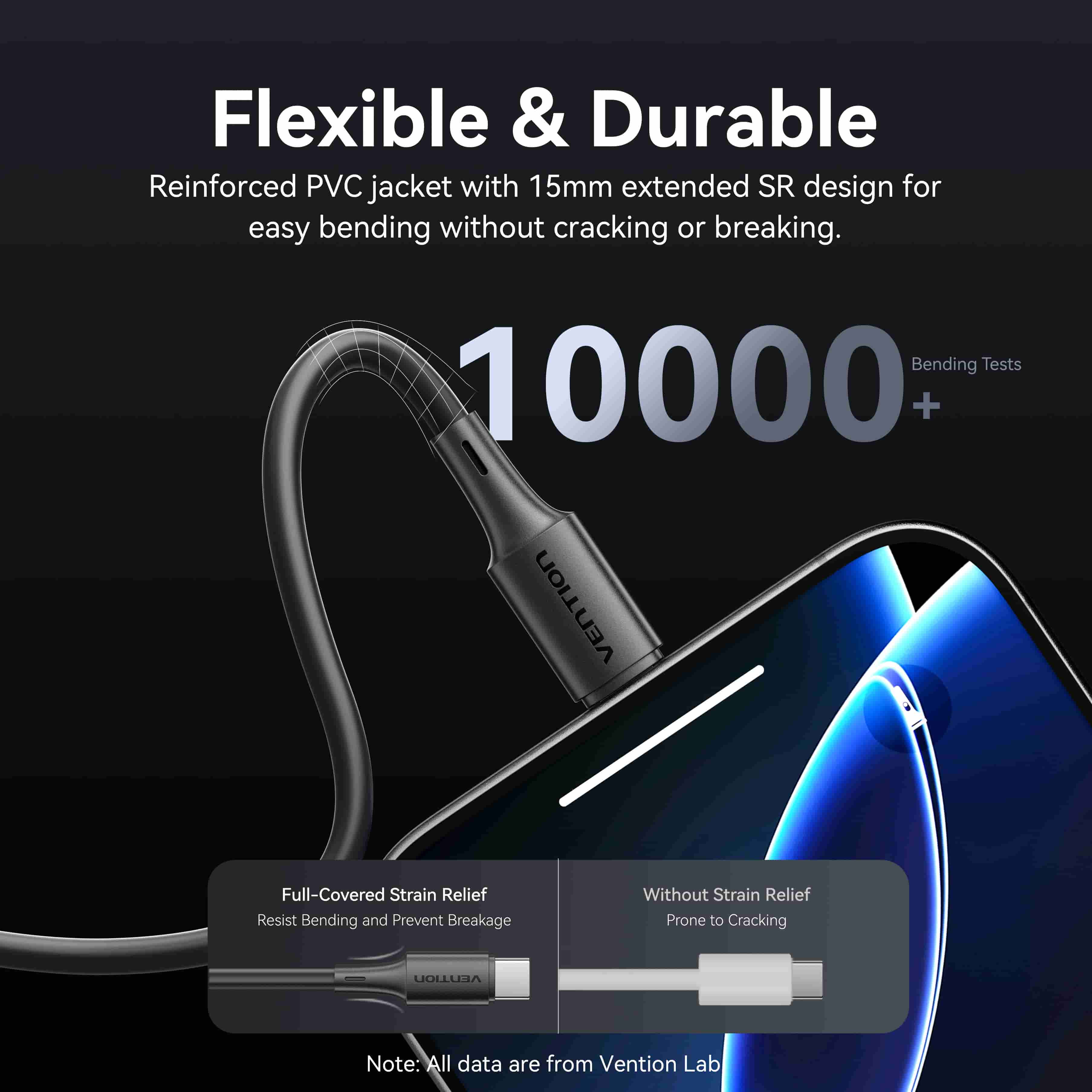 <tc>Vention</tc> Cable USB 2.0 tipo A macho a C macho 3A de 0,25 m, PVC negro.