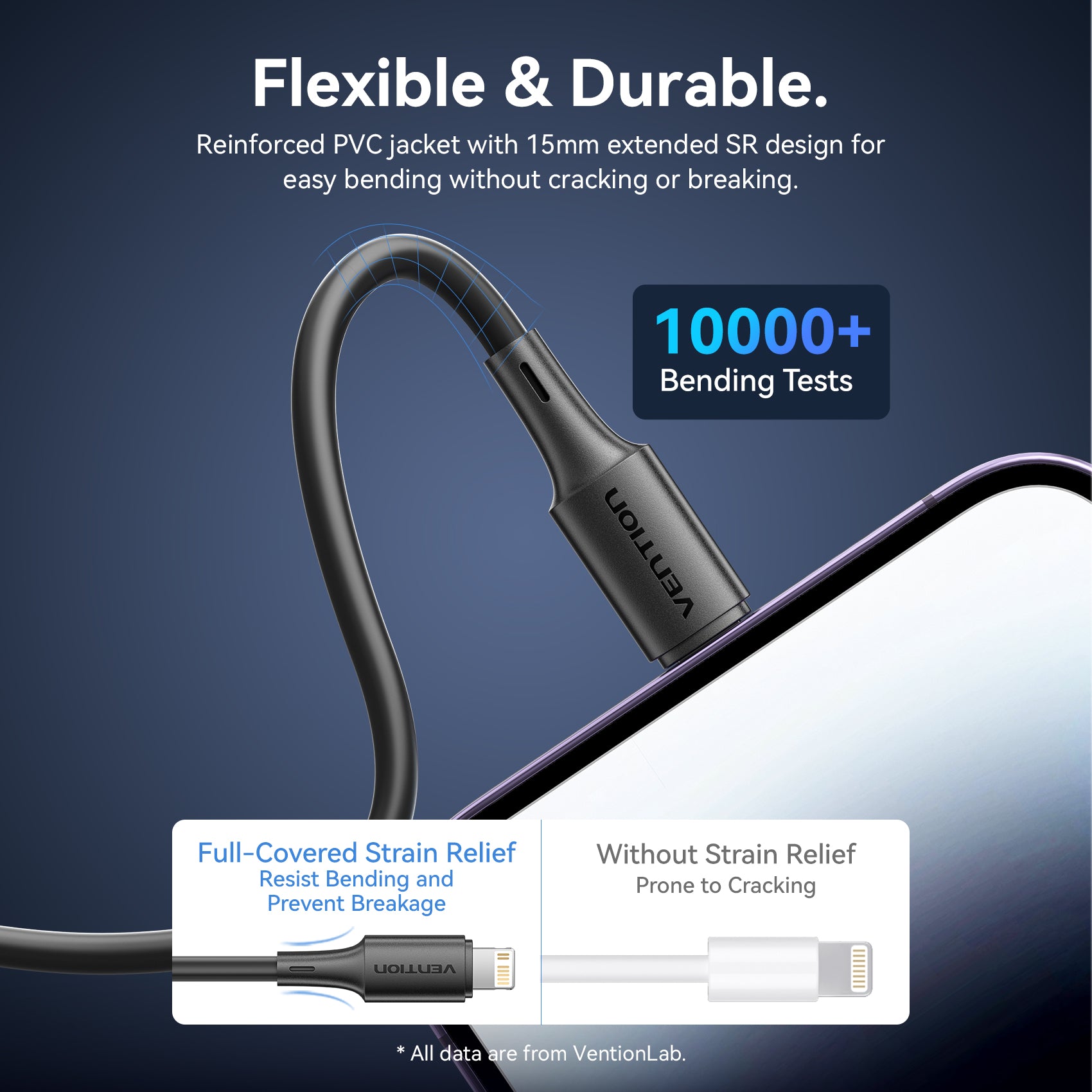 Vention USB 2.0 Tip-C Erkek - Yıldırım Erkek 3A Kablo Siyah PVC Tip