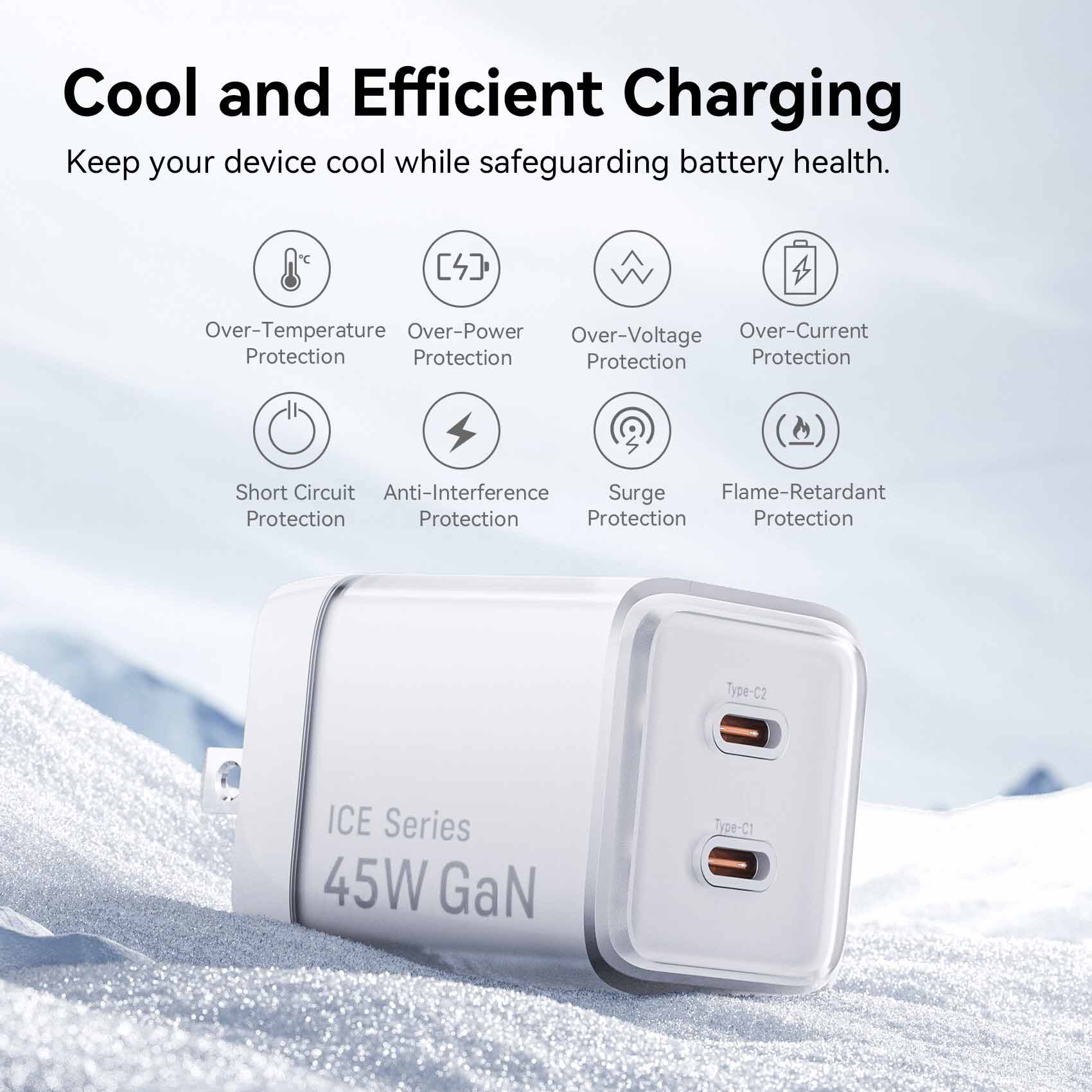 Vention 2-Port USB (C + C) GaN Charger (45W/45W) with 5A USB-C to USB-C Cable US-Plug Gray