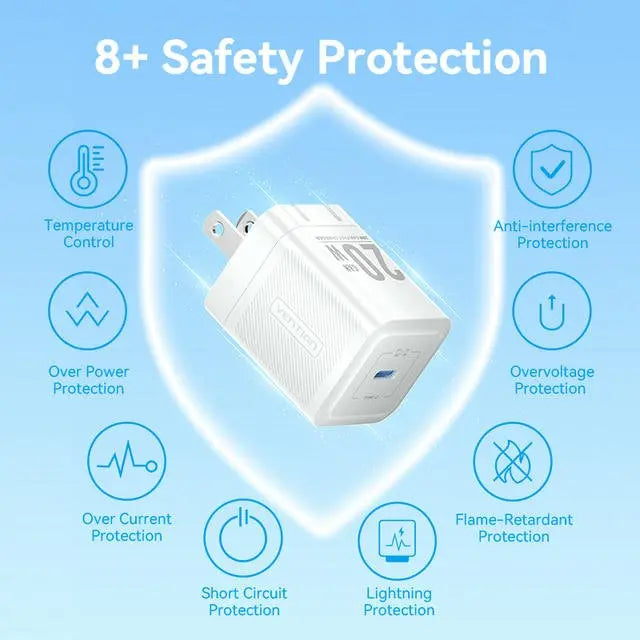Vention 1-Port USB-C GaN Charger (20W) with USB-C to USB-C Cable (1M) US Plug - Vention