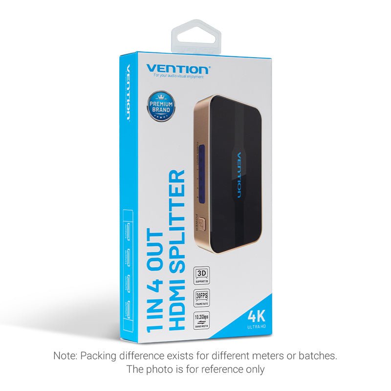 Vention 1 In 4 Out HDMI Splitter 4K@30Hz Gold Aluminum Alloy Type UK Standard - Vention