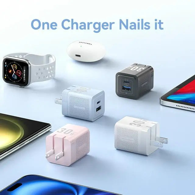 Vention 2-Port USB (C + A) GaN Charger (30W/30W) US Plug - Vention