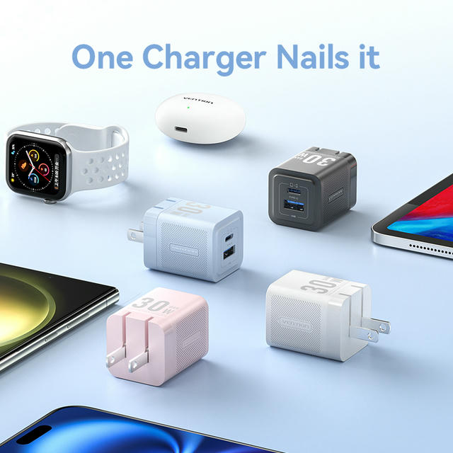 Vention 2-Port USB (C + A) GaN Charger (30W/30W) US Plug