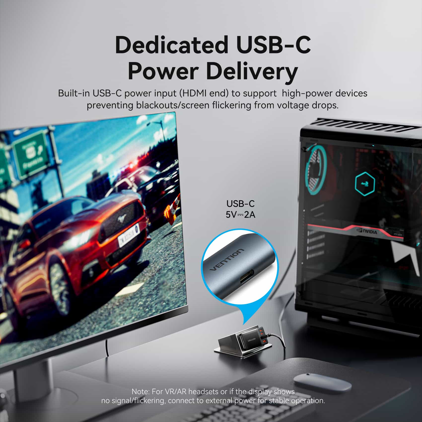 <tc>Vention</tc> Cable HDMI macho a USB-C macho 4K HD con fuente de alimentación, tipo metálico gris.