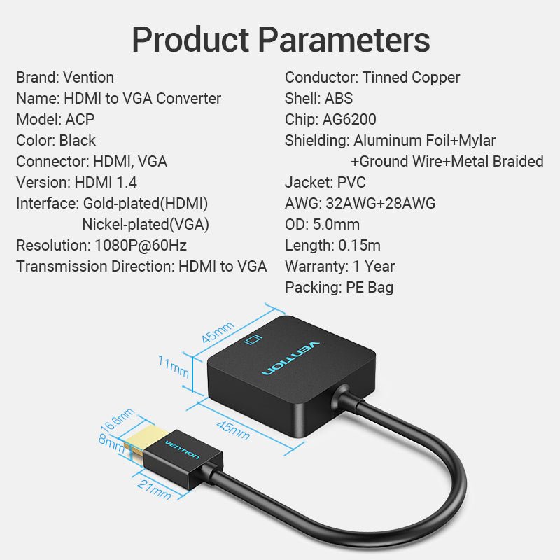 Vention HDMI™ to VGA Converter Black - Vention