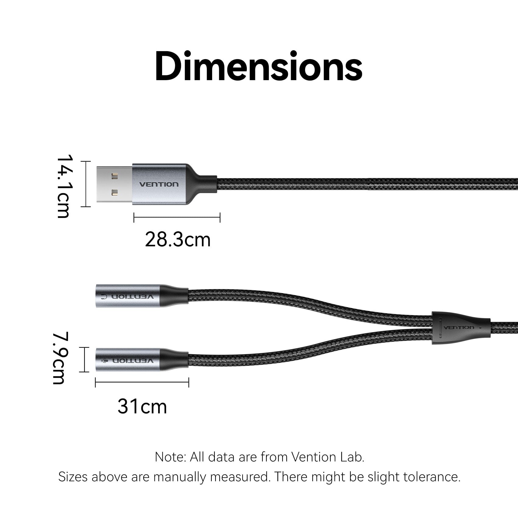 <tc>Vention</tc> Tarjeta de sonido externa USB de 2 puertos, 0,25 m, gris