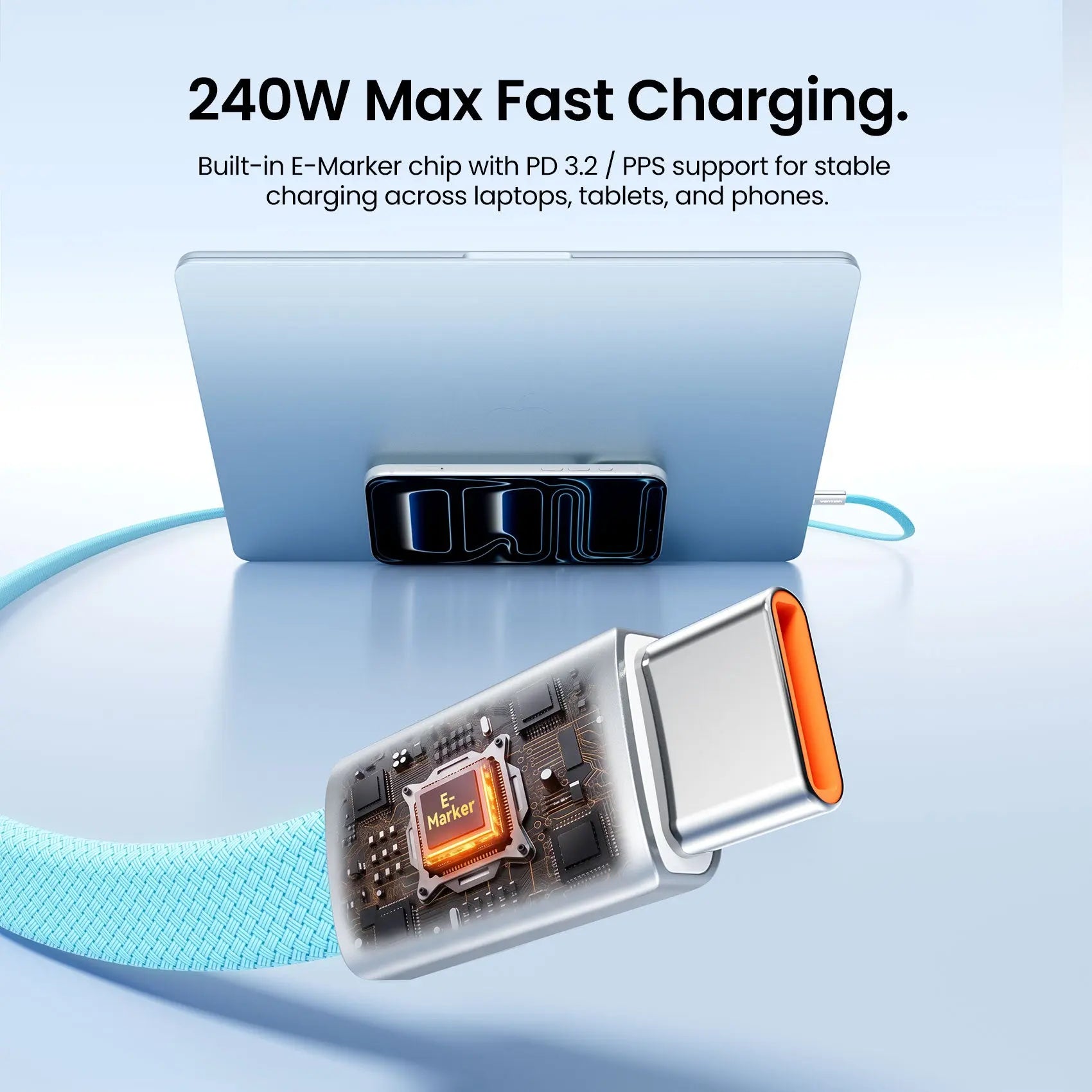 240W USB-C Slim Magnetic Fast Charging Cable - Vention