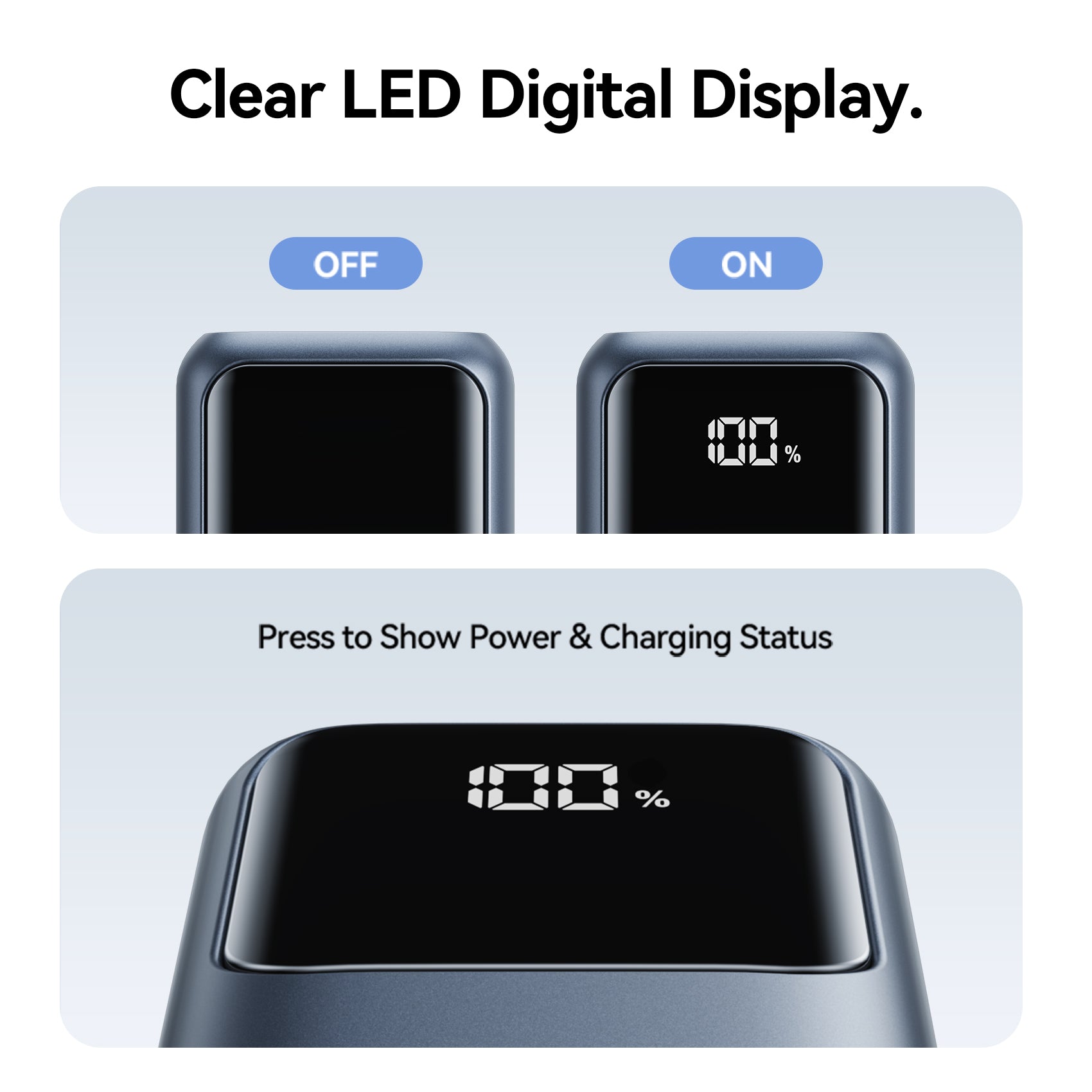 Vention Mini 10000mAh Power Bank (USB-C + USB-A) with Built-in USB-C Cable and Apple Watch Charging Area 22.5W Gray LED Display Type