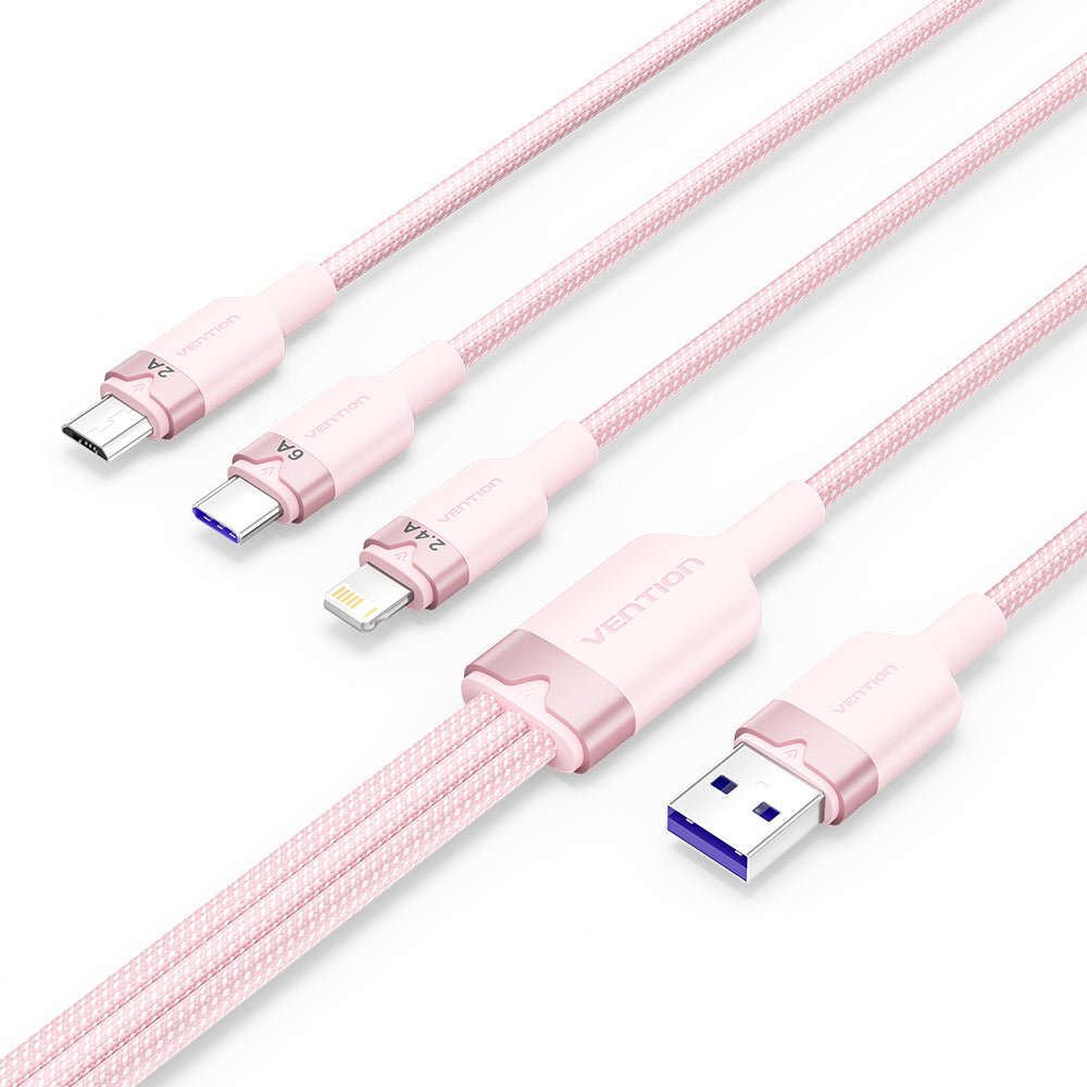 Vention USB 2.0 A Male to 3-in-1 USB-C & Lightning & Micro-B Male 6A Cable Aluminum Alloy Type - Vention