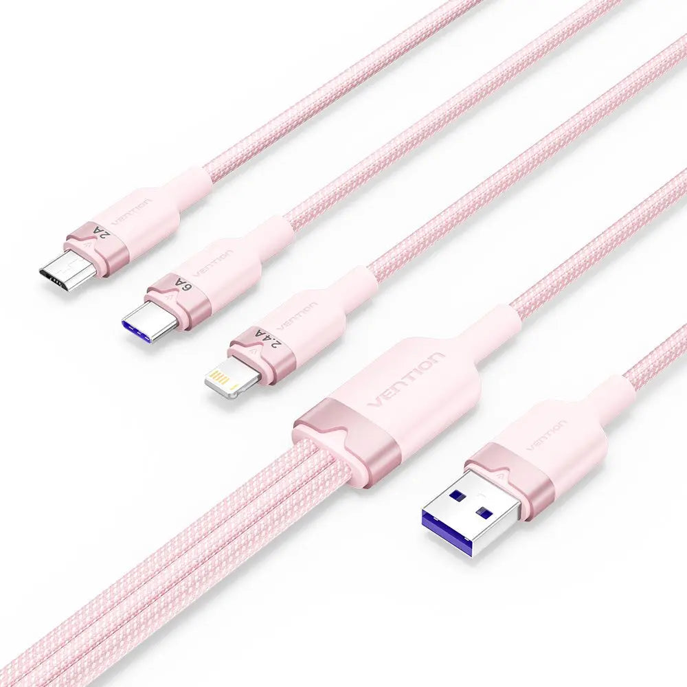 Vention USB 2.0 A Male to 3-in-1 USB-C & Lightning & Micro-B Male 6A Cable Aluminum Alloy Type - Vention