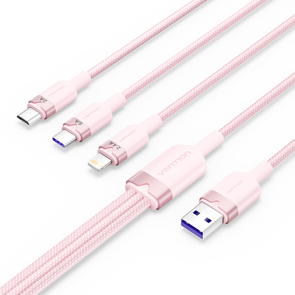 Vention USB 2.0 A Male to 3-in-1 USB-C & Lightning & Micro-B Male 6A Cable Aluminum Alloy Type