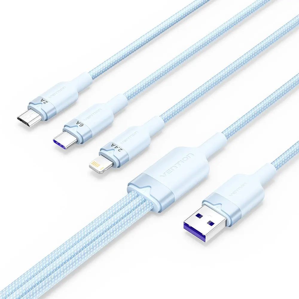 Vention USB 2.0 A Male to 3-in-1 USB-C & Lightning & Micro-B Male 6A Cable Aluminum Alloy Type - Vention