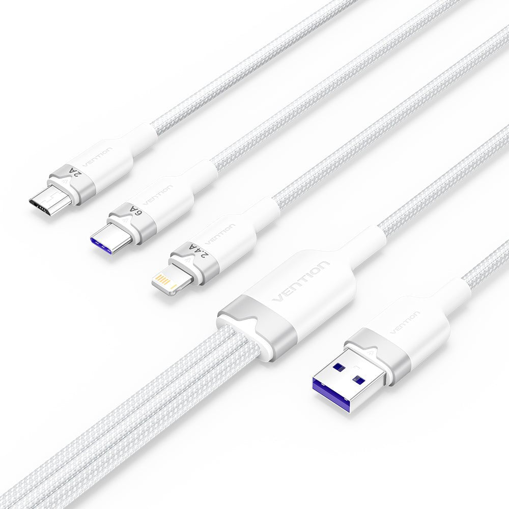 Vention USB 2.0 A Male to 3-in-1 USB-C & Lightning & Micro-B Male 6A Cable Aluminum Alloy Type - Vention