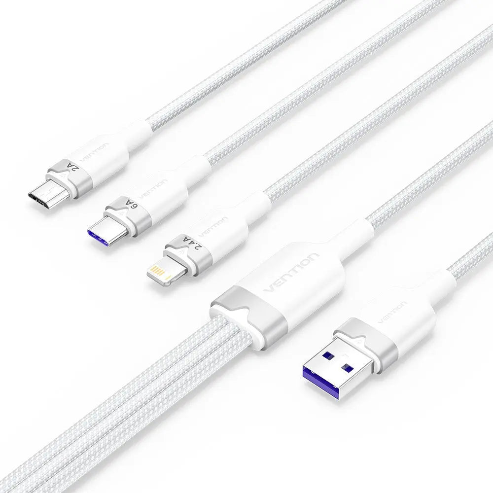 Vention USB 2.0 A Male to 3-in-1 USB-C & Lightning & Micro-B Male 6A Cable Aluminum Alloy Type - Vention